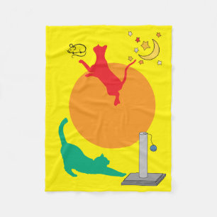 Cats at Play on Yellow Fleece Blanket