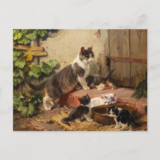Cats at the Milk Bowl | Julius Adam the Younger Postcard (Front)