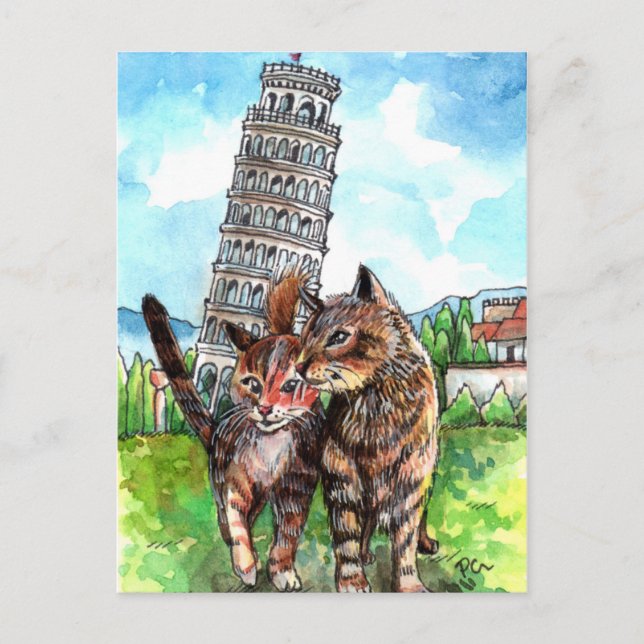 Cats at the Tower of Pisa Postcard (Front)