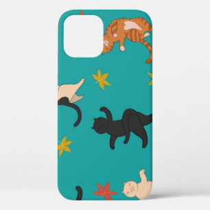 Cats, autumn foliage, cute pattern iPhone 12 case