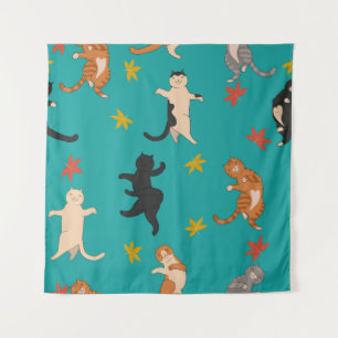 Cats, autumn foliage, cute pattern tapestry