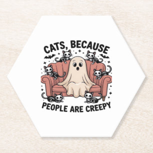 Cats Because People Are Creepy Funny Ghost Hallowe Paper Coaster
