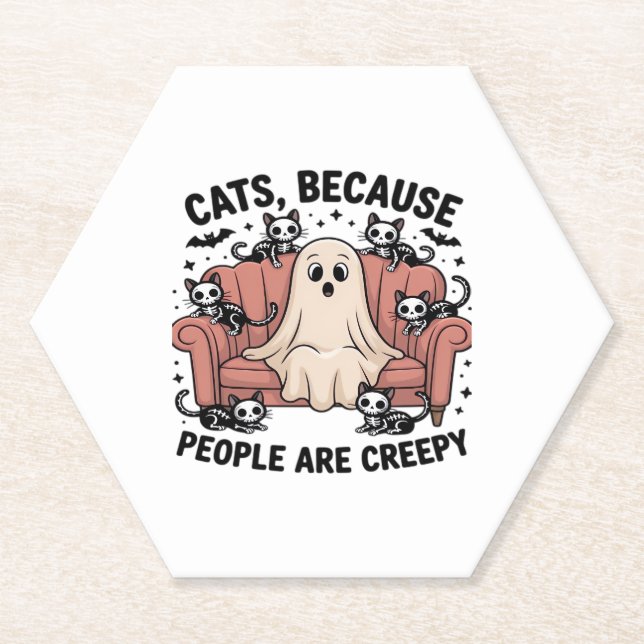 Cats Because People Are Creepy Funny Ghost Hallowe Paper Coaster (Front)