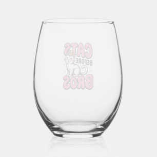 Cats Before Bros Vintage Cat Crown Shirt Design_1 Stemless Wine Glass