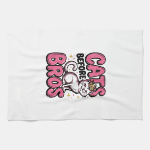 Cats Before Bros Vintage Cat Crown Shirt Design_1 Tea Towel