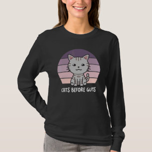 Cats Before Guys Grey Cat Kitten Purple Sunset Ret T-Shirt