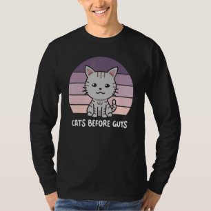 Cats Before Guys Grey Cat Kitten Purple Sunset Ret T-Shirt