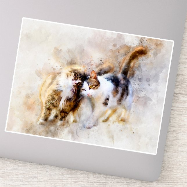 Cats Best Friends Forever watercolor (Watercolor Cats Nuzzling in Soft Abstract Art. Sticker)