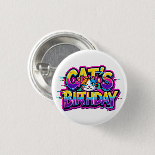Cat's Birthday Rainbow Glitch 3 Cm Round Badge