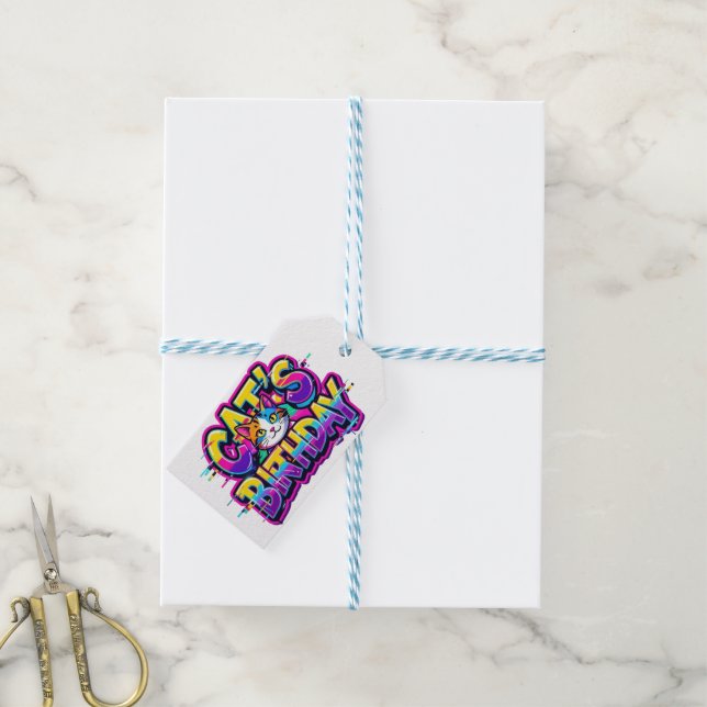 Cat's Birthday Rainbow Glitch Gift Tags (With Twine)