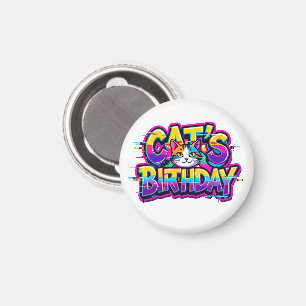 Cat's Birthday Rainbow Glitch Magnet