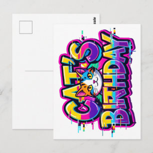 Cat's Birthday Rainbow Glitch Postcard
