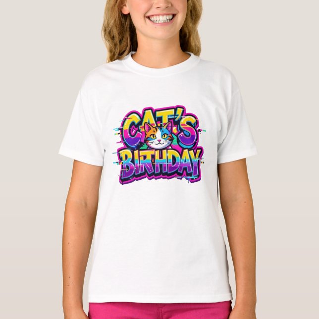 Cat's Birthday Rainbow Glitch T-Shirt (Front)