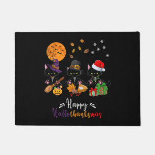 Cats Black Cat Halloween and Merry Christmas Happy Doormat