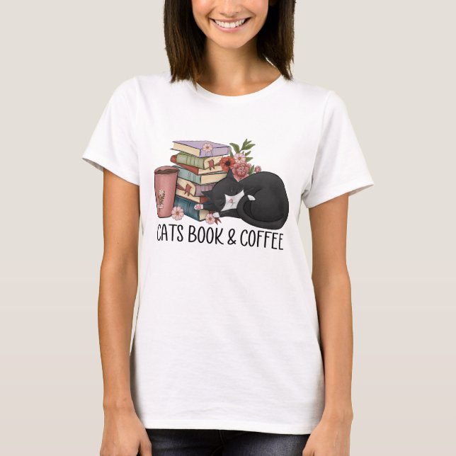 Cats book and coffee  T-Shirt (Front)
