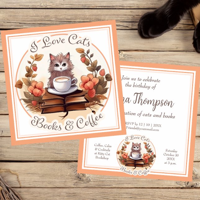 Cats Books and Coffee Book Club Reading Invitation (Creator Uploaded)