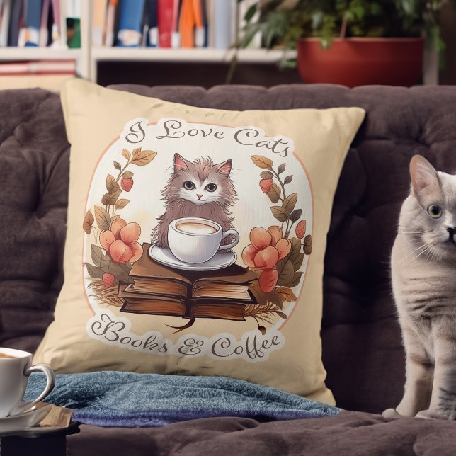 Cats, Books and Coffee Cute Kitten Cushion (Creator Uploaded)