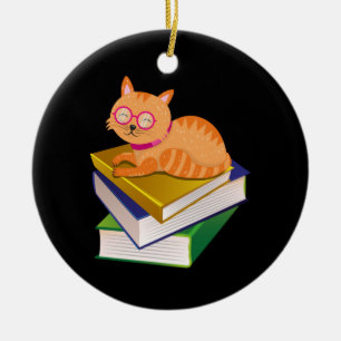 Cats & Books Ceramic Tree Decoration