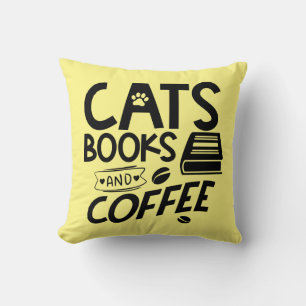 Cats Books Coffee Bookworm Reading Cute Cat Cushion