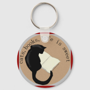 Cats, Books, Life is sweet Keychain v2