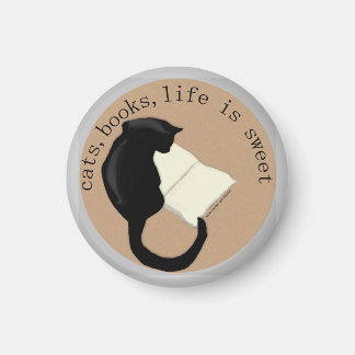 cats, books, life is sweet magnet