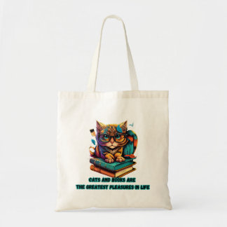 Cats books life pleasure feline friend literature tote bag