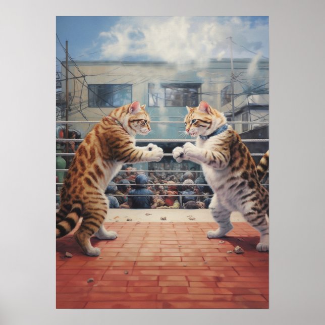 Cats Boxing Fighting Martial Arts Poster (Front)