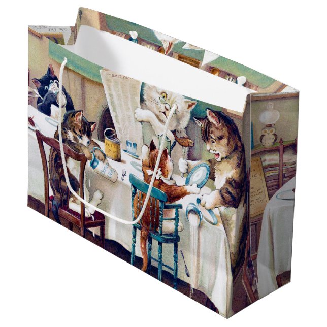 Cat's Breakfast Time, Louis Wain Large Gift Bag (Front Angled)