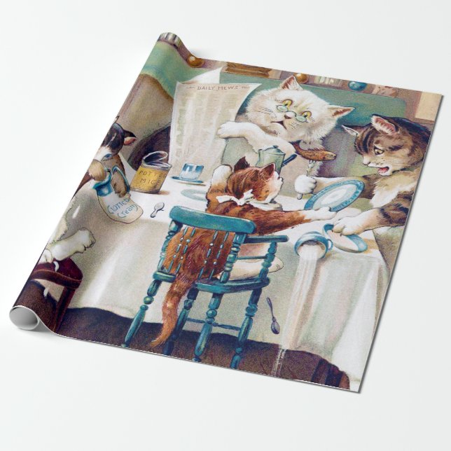 Cat's Breakfast Time, Louis Wain Wrapping Paper (Unrolled)
