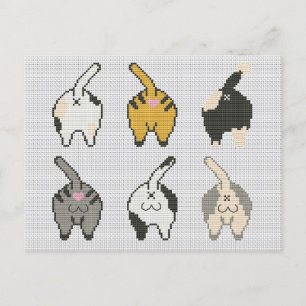 Cats butt cross stitch holiday postcard