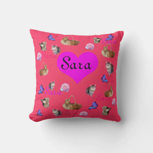 Cats Butterfly Roses Design For Girls Called Sara, Cushion