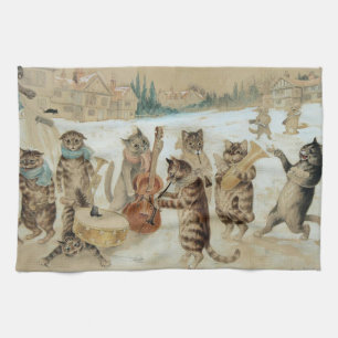 Cats Carol Singing by Louis Wain Tea Towel