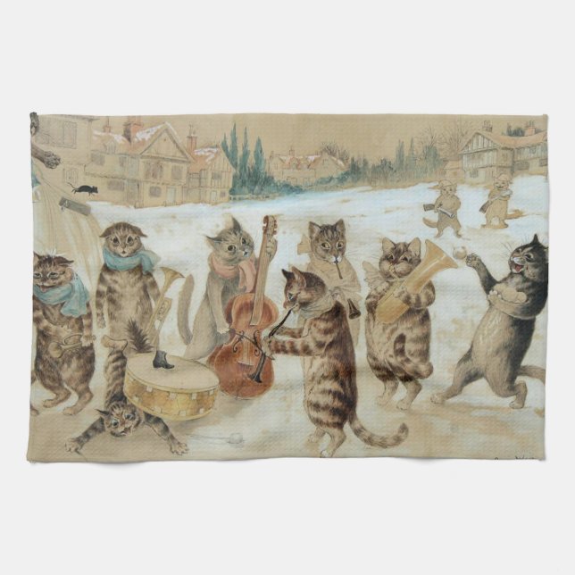 Cats Carol Singing by Louis Wain  Tea Towel (Horizontal)
