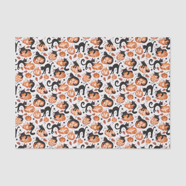 Cats Carving Halloween Jack-o'-lantern Pumpkins Tissue Paper (Front)