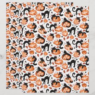 Cats Carving Halloween Pumpkins Scrapbook Paper