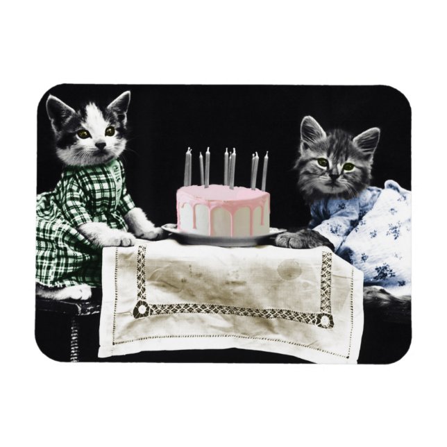 Cats celebrating a birthday with cake and candles magnet (Horizontal)