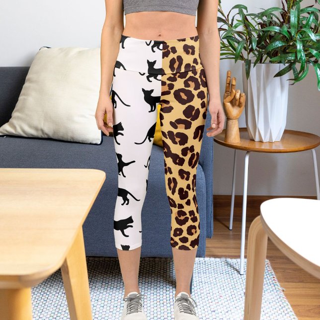 Cats Cheetah Pattern Print White Brown Pets Animal Capri Leggings (Creator Uploaded)