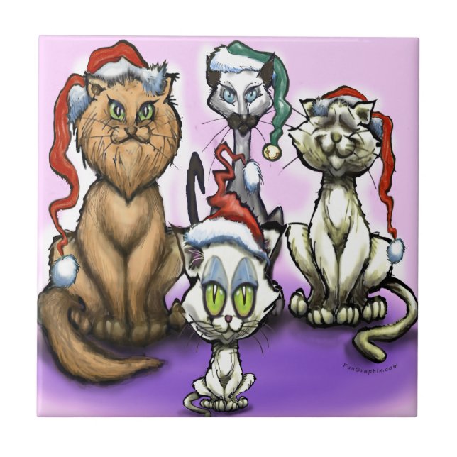 Cats Christmas Hats Tile (Front)