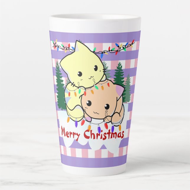 Cats christmas on snow, personalised  latte mug (Front)