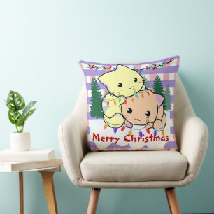 Cats christmas on snow, personalised name throw p cushion