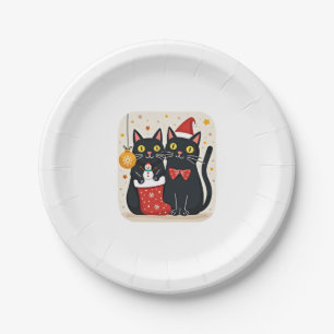 Cats Christmas Retro 50s 60s Xmas (1) Paper Plate