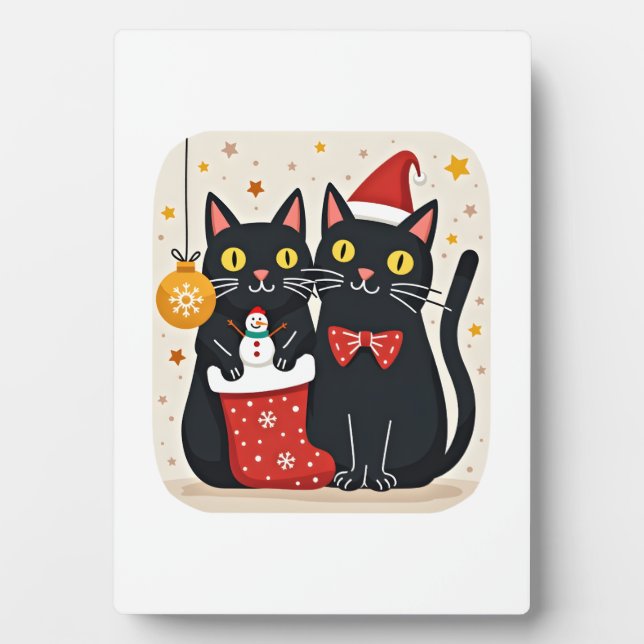 Cats Christmas Retro 50s 60s Xmas (1) Plaque (Front)