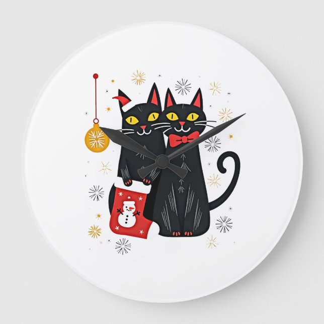 Cats Christmas Retro 50s 60s Xmas (2) Large Clock (Front)
