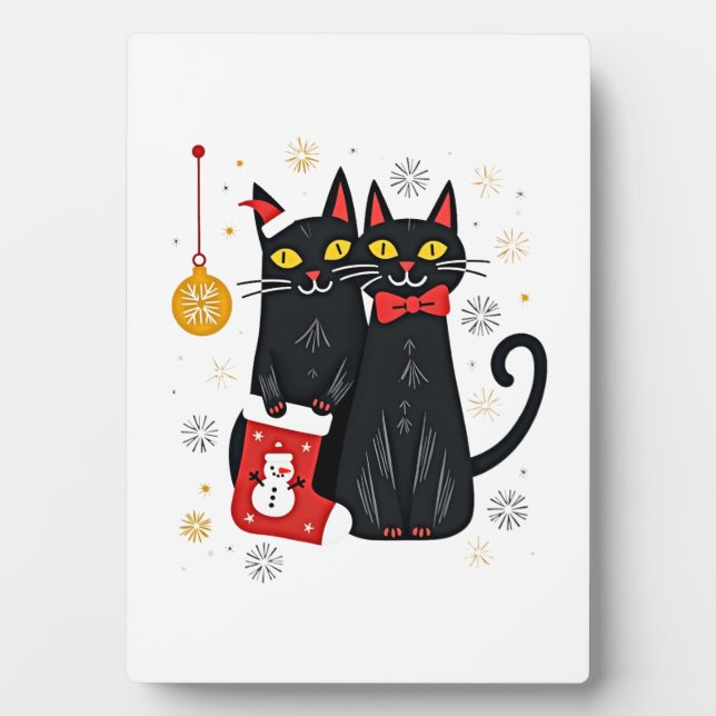 Cats Christmas Retro 50s 60s Xmas (2) Plaque (Front)