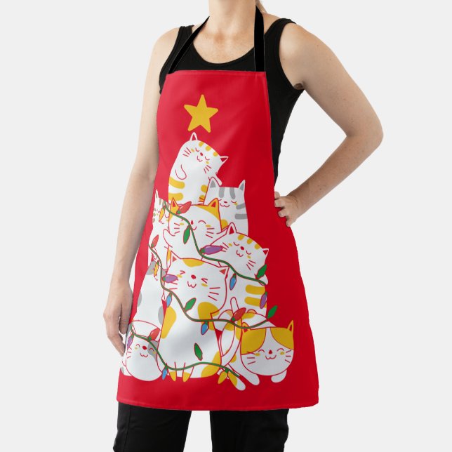Cats Christmas Tree Funny Cats Christmas Apron (Insitu)