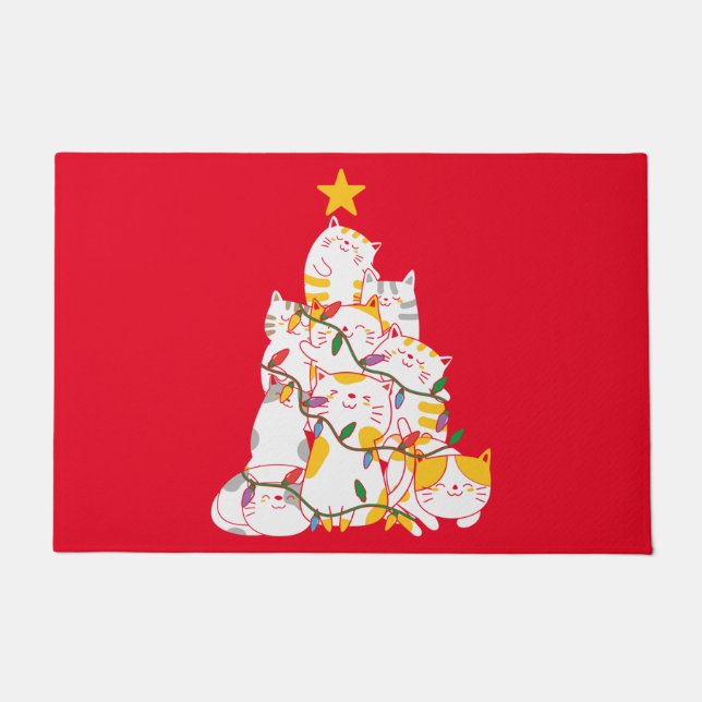 Cats Christmas Tree Funny Cats Christmas  Doormat (Front)