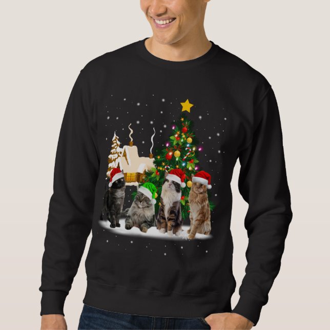 Cats Christmas Tree Lights Ugly Sweater Cat Mum Ca (Front)