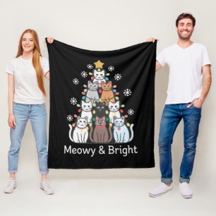 Cats Christmas Tree Meowy Bright Cute Xmas  Fleece Blanket