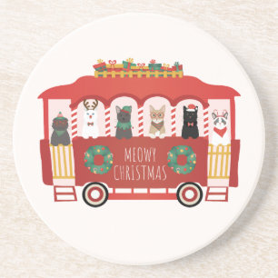 Cats Christmas Trolly Meowy Christmas Coaster