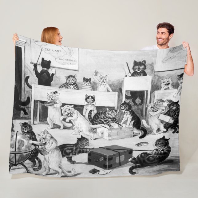 Cats Classroom Discipline, Louis Wain Fleece Blanket (In Situ)